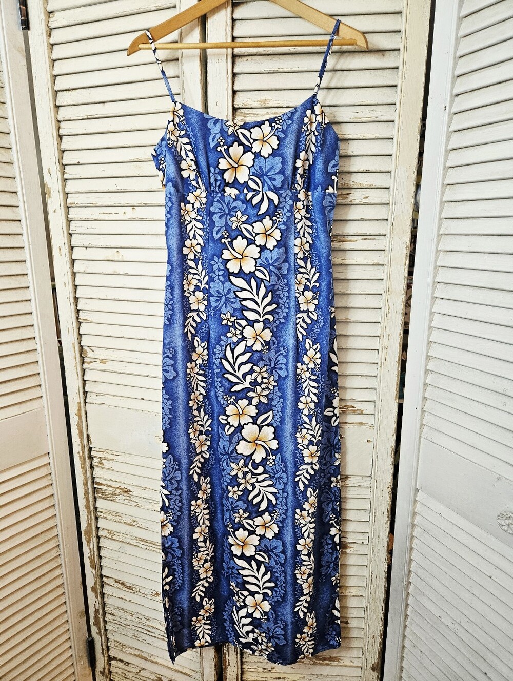 Vintage Y2K Tailored Hawaiian Floral Maxi Dress 100% Cotton With Side Slit Small